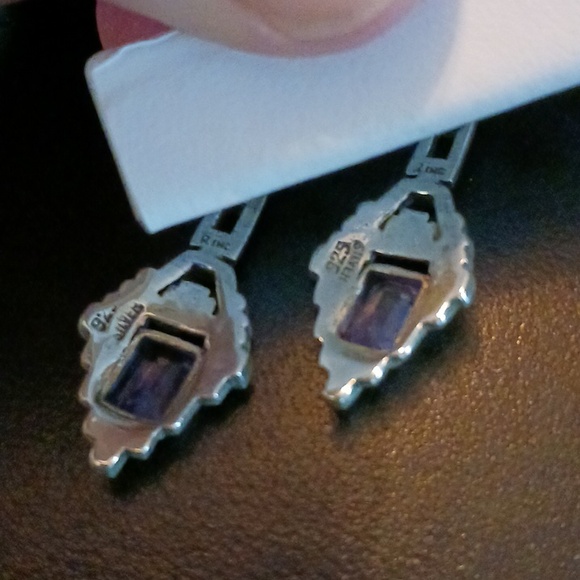 925 Sterling Silver Amethyst Marcasite Earrings Vintage AMAZING - Picture 3 of 5